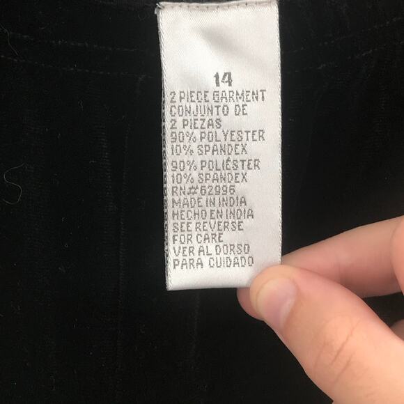 Black Velvet Pants High Rise Elastic Waist sz 14 Travel Spandex Track Suit Pants - Picture 3 of 4